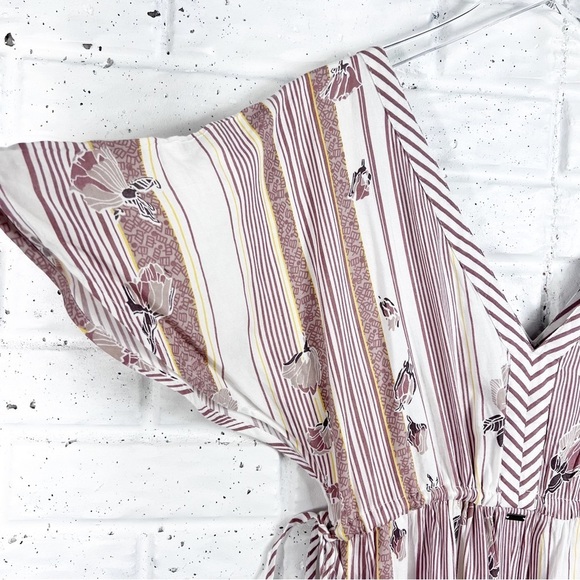 O’NEILL mauve & ivory floral striped Angie V-Neck Maxi Dress x-small - Picture 7 of 13